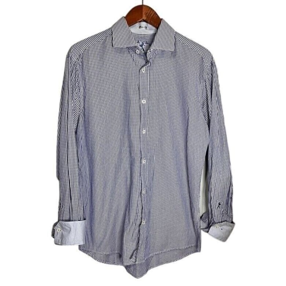 Bugatchi Uomo Men Dress Shirt Size M (14.5-35) Slim Fit Pink Dot